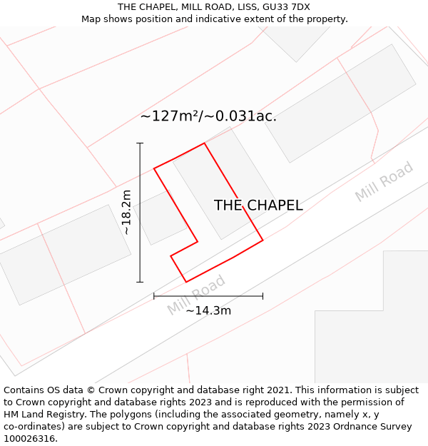 THE CHAPEL, MILL ROAD, LISS, GU33 7DX: Plot and title map