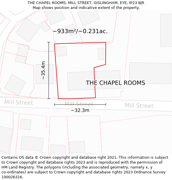 THE CHAPEL ROOMS, MILL STREET, GISLINGHAM, EYE, IP23 8JR: Plot and title map