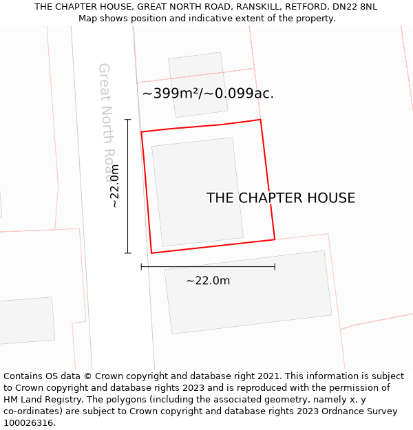 THE CHAPTER HOUSE, GREAT NORTH ROAD, RANSKILL, RETFORD, DN22 8NL: Plot and title map