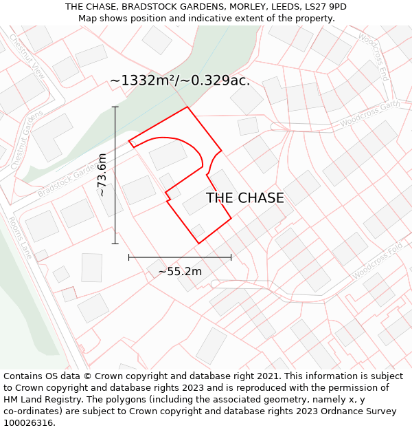 THE CHASE, BRADSTOCK GARDENS, MORLEY, LEEDS, LS27 9PD: Plot and title map