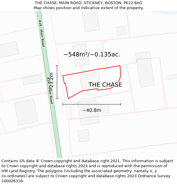 THE CHASE, MAIN ROAD, STICKNEY, BOSTON, PE22 8AG: Plot and title map