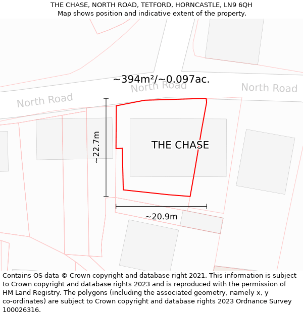 THE CHASE, NORTH ROAD, TETFORD, HORNCASTLE, LN9 6QH: Plot and title map