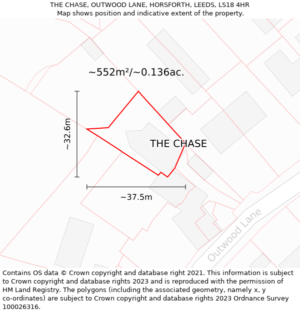 THE CHASE, OUTWOOD LANE, HORSFORTH, LEEDS, LS18 4HR: Plot and title map