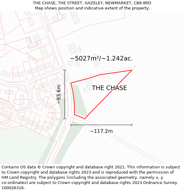 THE CHASE, THE STREET, GAZELEY, NEWMARKET, CB8 8RD: Plot and title map