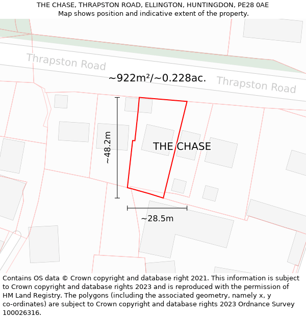 THE CHASE, THRAPSTON ROAD, ELLINGTON, HUNTINGDON, PE28 0AE: Plot and title map