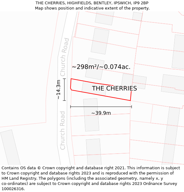 THE CHERRIES, HIGHFIELDS, BENTLEY, IPSWICH, IP9 2BP: Plot and title map