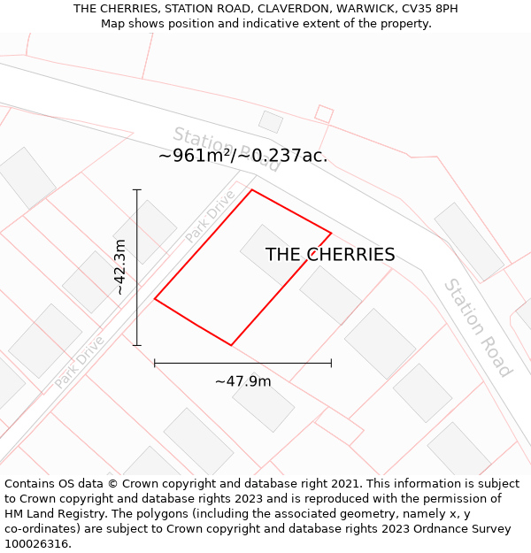 THE CHERRIES, STATION ROAD, CLAVERDON, WARWICK, CV35 8PH: Plot and title map