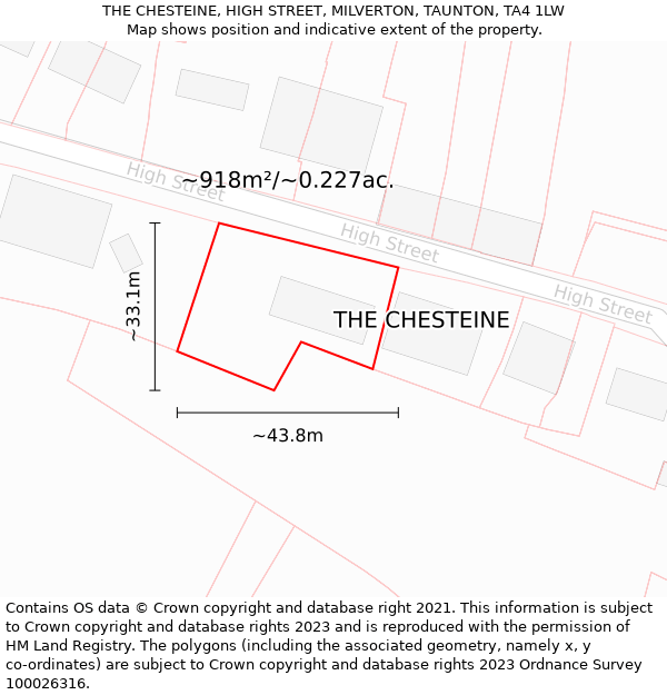 THE CHESTEINE, HIGH STREET, MILVERTON, TAUNTON, TA4 1LW: Plot and title map