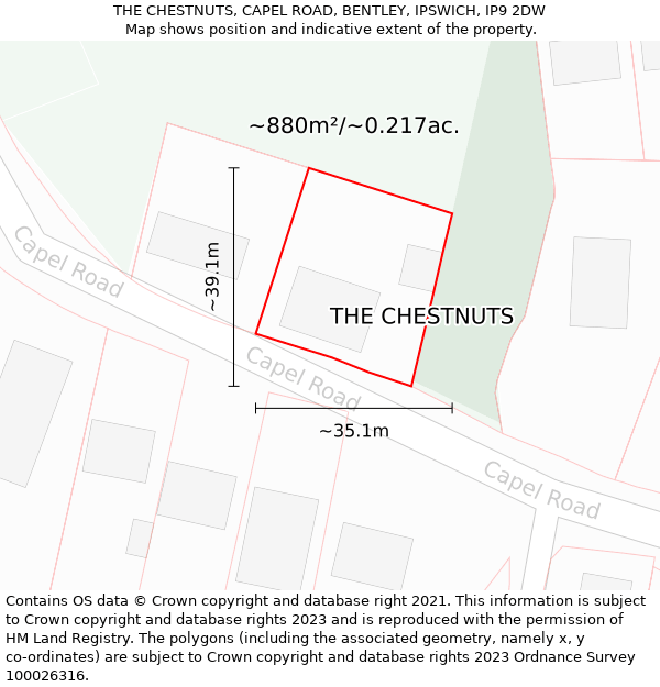 THE CHESTNUTS, CAPEL ROAD, BENTLEY, IPSWICH, IP9 2DW: Plot and title map