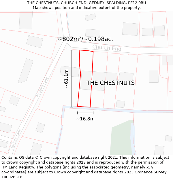 THE CHESTNUTS, CHURCH END, GEDNEY, SPALDING, PE12 0BU: Plot and title map