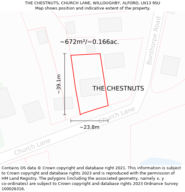 THE CHESTNUTS, CHURCH LANE, WILLOUGHBY, ALFORD, LN13 9SU: Plot and title map