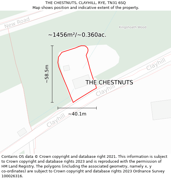 THE CHESTNUTS, CLAYHILL, RYE, TN31 6SQ: Plot and title map