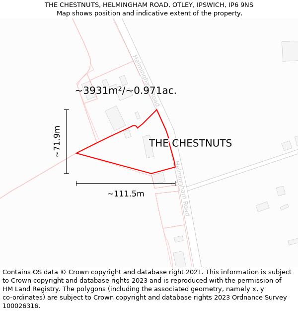 THE CHESTNUTS, HELMINGHAM ROAD, OTLEY, IPSWICH, IP6 9NS: Plot and title map