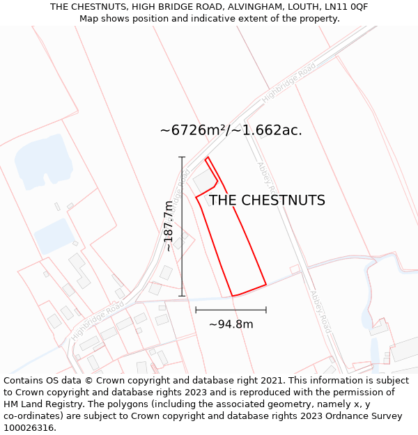 THE CHESTNUTS, HIGH BRIDGE ROAD, ALVINGHAM, LOUTH, LN11 0QF: Plot and title map