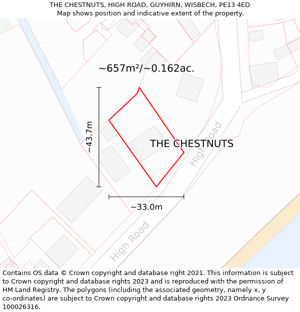 THE CHESTNUTS, HIGH ROAD, GUYHIRN, WISBECH, PE13 4ED: Plot and title map