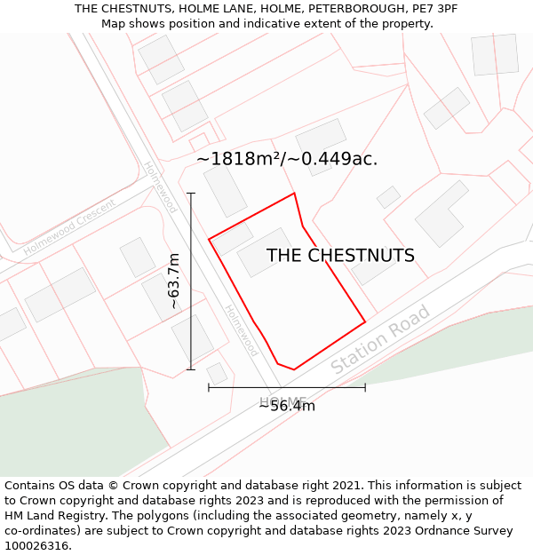 THE CHESTNUTS, HOLME LANE, HOLME, PETERBOROUGH, PE7 3PF: Plot and title map