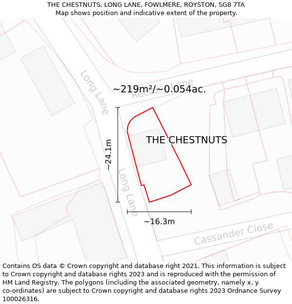 THE CHESTNUTS, LONG LANE, FOWLMERE, ROYSTON, SG8 7TA: Plot and title map