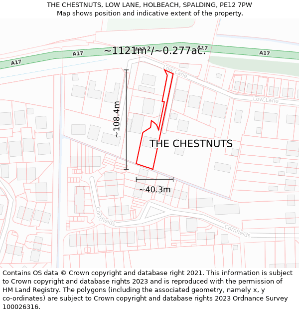 THE CHESTNUTS, LOW LANE, HOLBEACH, SPALDING, PE12 7PW: Plot and title map