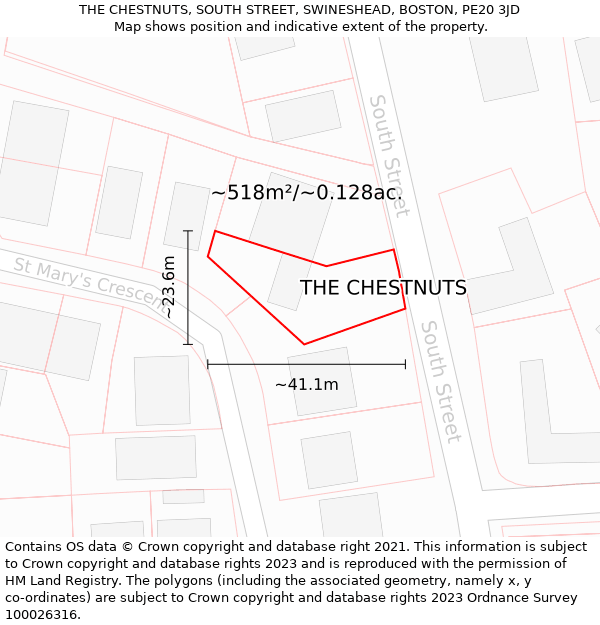 THE CHESTNUTS, SOUTH STREET, SWINESHEAD, BOSTON, PE20 3JD: Plot and title map