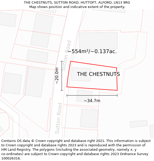 THE CHESTNUTS, SUTTON ROAD, HUTTOFT, ALFORD, LN13 9RG: Plot and title map