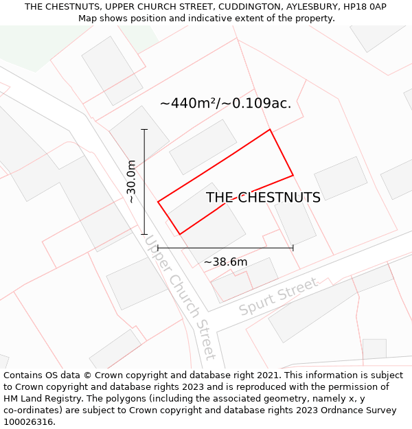 THE CHESTNUTS, UPPER CHURCH STREET, CUDDINGTON, AYLESBURY, HP18 0AP: Plot and title map