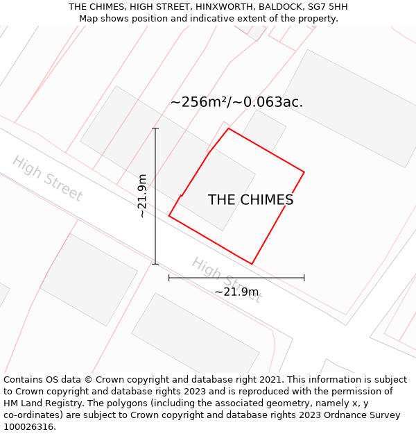 THE CHIMES, HIGH STREET, HINXWORTH, BALDOCK, SG7 5HH: Plot and title map