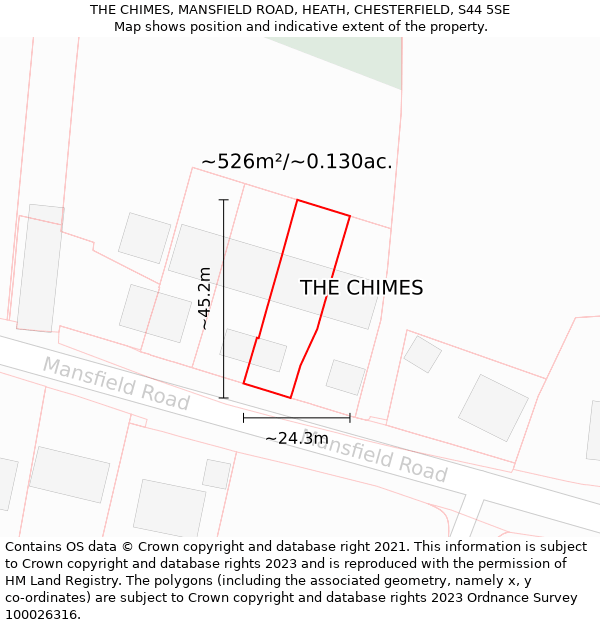 THE CHIMES, MANSFIELD ROAD, HEATH, CHESTERFIELD, S44 5SE: Plot and title map