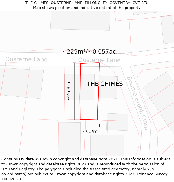 THE CHIMES, OUSTERNE LANE, FILLONGLEY, COVENTRY, CV7 8EU: Plot and title map