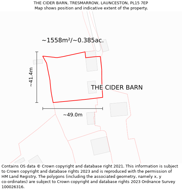 THE CIDER BARN, TRESMARROW, LAUNCESTON, PL15 7EP: Plot and title map