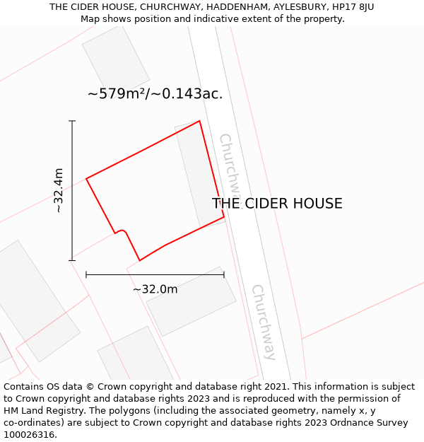 THE CIDER HOUSE, CHURCHWAY, HADDENHAM, AYLESBURY, HP17 8JU: Plot and title map