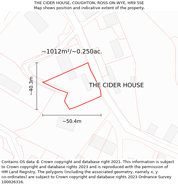 THE CIDER HOUSE, COUGHTON, ROSS-ON-WYE, HR9 5SE: Plot and title map