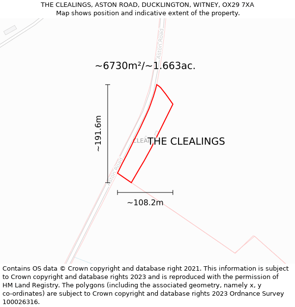 THE CLEALINGS, ASTON ROAD, DUCKLINGTON, WITNEY, OX29 7XA: Plot and title map