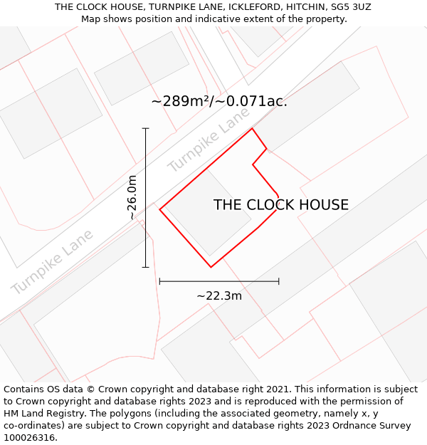 THE CLOCK HOUSE, TURNPIKE LANE, ICKLEFORD, HITCHIN, SG5 3UZ: Plot and title map