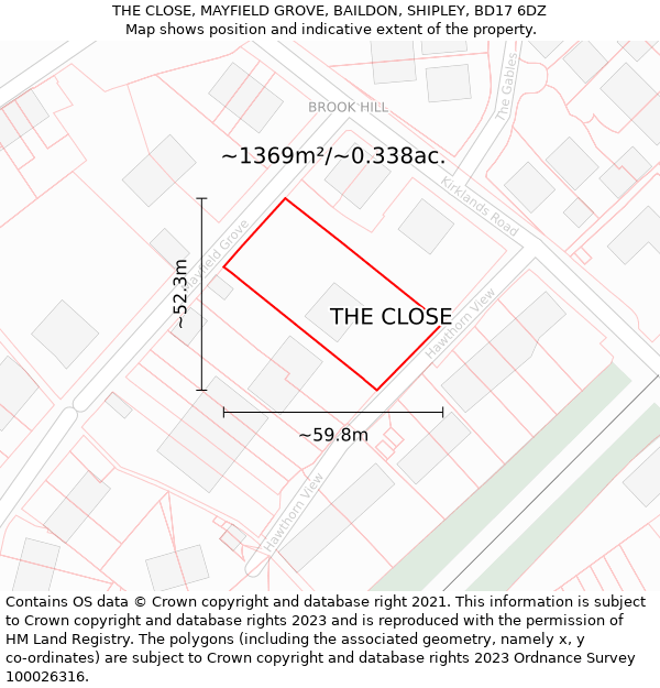 THE CLOSE, MAYFIELD GROVE, BAILDON, SHIPLEY, BD17 6DZ: Plot and title map