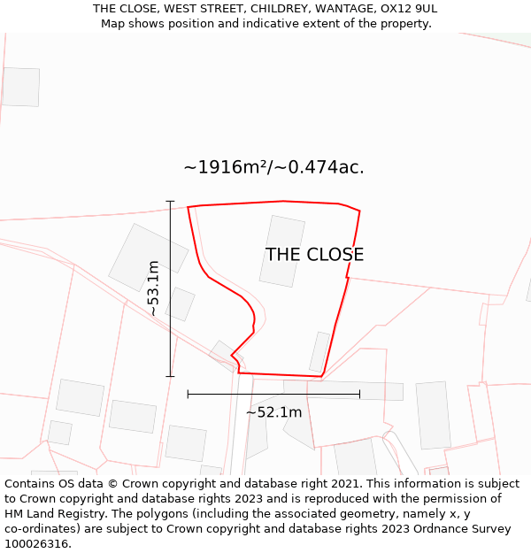 THE CLOSE, WEST STREET, CHILDREY, WANTAGE, OX12 9UL: Plot and title map