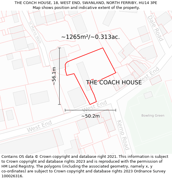 THE COACH HOUSE, 18, WEST END, SWANLAND, NORTH FERRIBY, HU14 3PE: Plot and title map