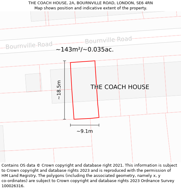 THE COACH HOUSE, 2A, BOURNVILLE ROAD, LONDON, SE6 4RN: Plot and title map