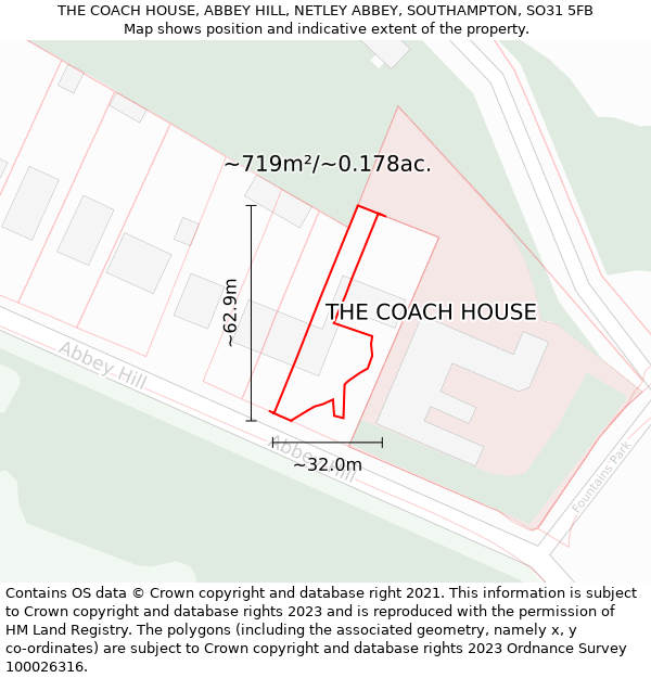 THE COACH HOUSE, ABBEY HILL, NETLEY ABBEY, SOUTHAMPTON, SO31 5FB: Plot and title map