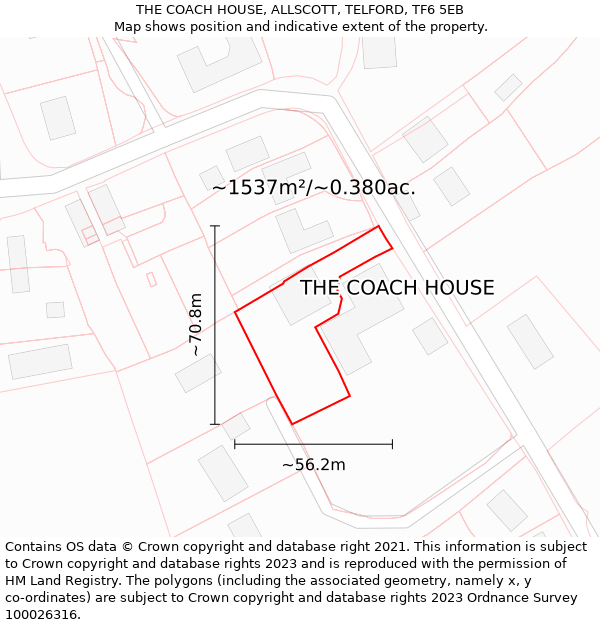 THE COACH HOUSE, ALLSCOTT, TELFORD, TF6 5EB: Plot and title map