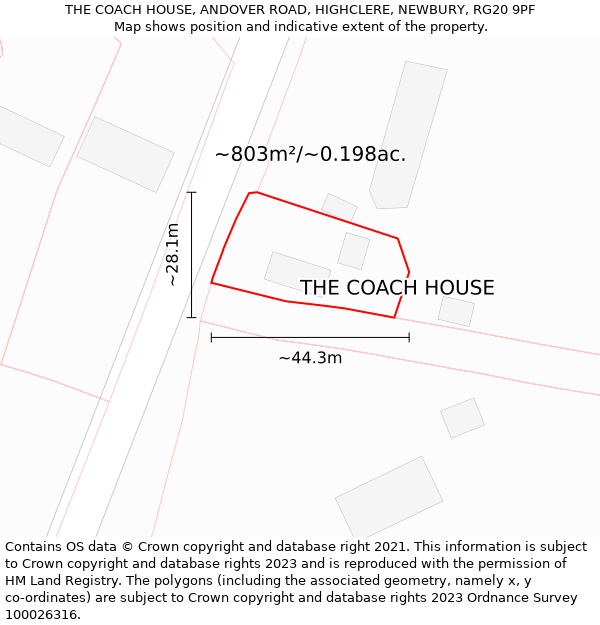 THE COACH HOUSE, ANDOVER ROAD, HIGHCLERE, NEWBURY, RG20 9PF: Plot and title map