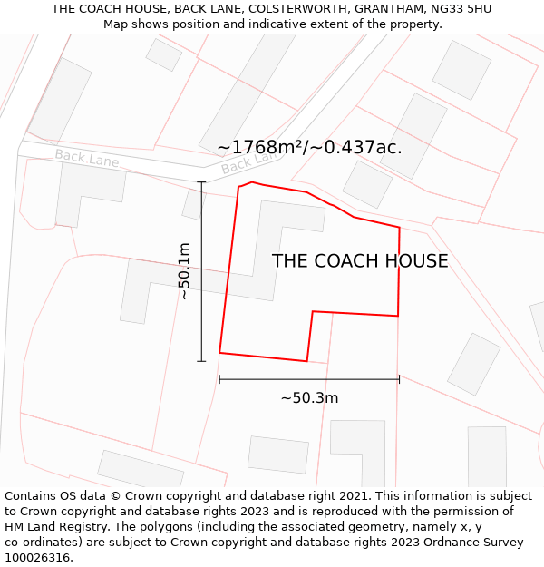 THE COACH HOUSE, BACK LANE, COLSTERWORTH, GRANTHAM, NG33 5HU: Plot and title map