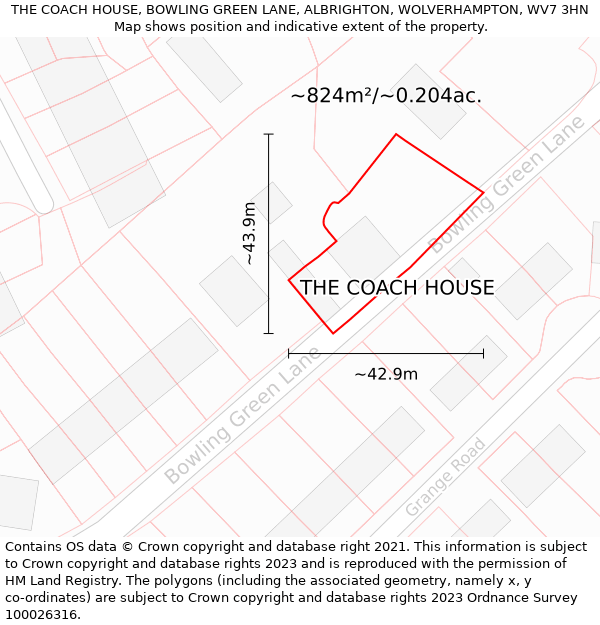 THE COACH HOUSE, BOWLING GREEN LANE, ALBRIGHTON, WOLVERHAMPTON, WV7 3HN: Plot and title map