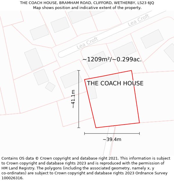 THE COACH HOUSE, BRAMHAM ROAD, CLIFFORD, WETHERBY, LS23 6JQ: Plot and title map