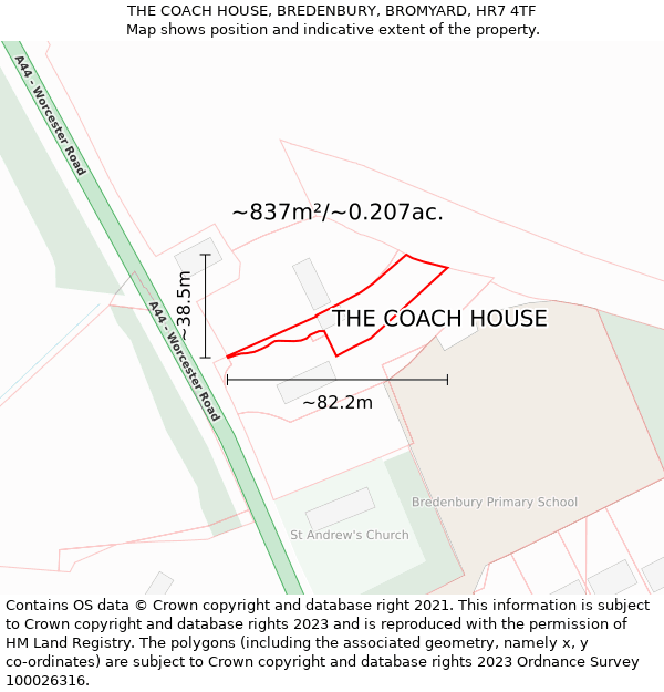 THE COACH HOUSE, BREDENBURY, BROMYARD, HR7 4TF: Plot and title map