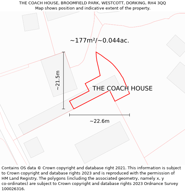 THE COACH HOUSE, BROOMFIELD PARK, WESTCOTT, DORKING, RH4 3QQ: Plot and title map