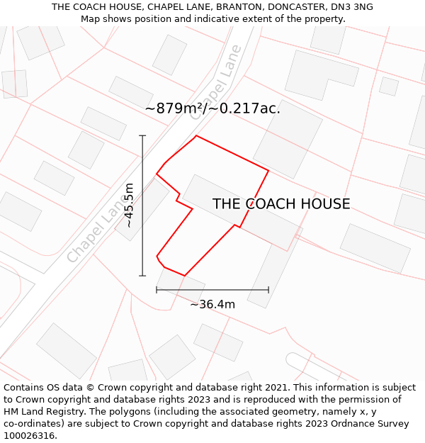 THE COACH HOUSE, CHAPEL LANE, BRANTON, DONCASTER, DN3 3NG: Plot and title map
