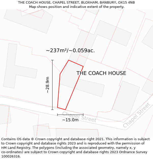 THE COACH HOUSE, CHAPEL STREET, BLOXHAM, BANBURY, OX15 4NB: Plot and title map