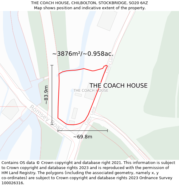 THE COACH HOUSE, CHILBOLTON, STOCKBRIDGE, SO20 6AZ: Plot and title map