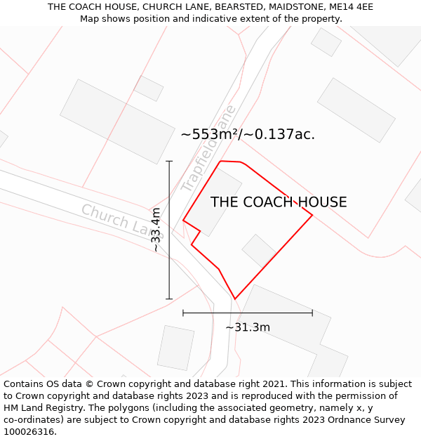 THE COACH HOUSE, CHURCH LANE, BEARSTED, MAIDSTONE, ME14 4EE: Plot and title map