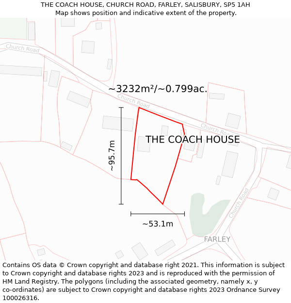 THE COACH HOUSE, CHURCH ROAD, FARLEY, SALISBURY, SP5 1AH: Plot and title map